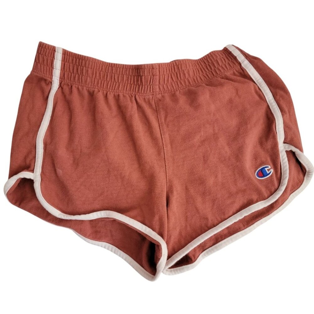 Champion Womens Small Cotton Athletic Shorts Rust Red With White Trim
